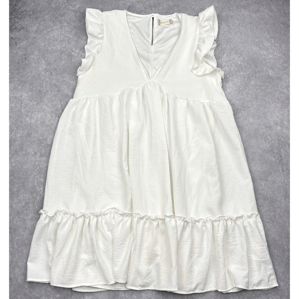 Altard State Dress Womens Small Ivory White Ruffle Sleeve Tiered Babydoll Mini